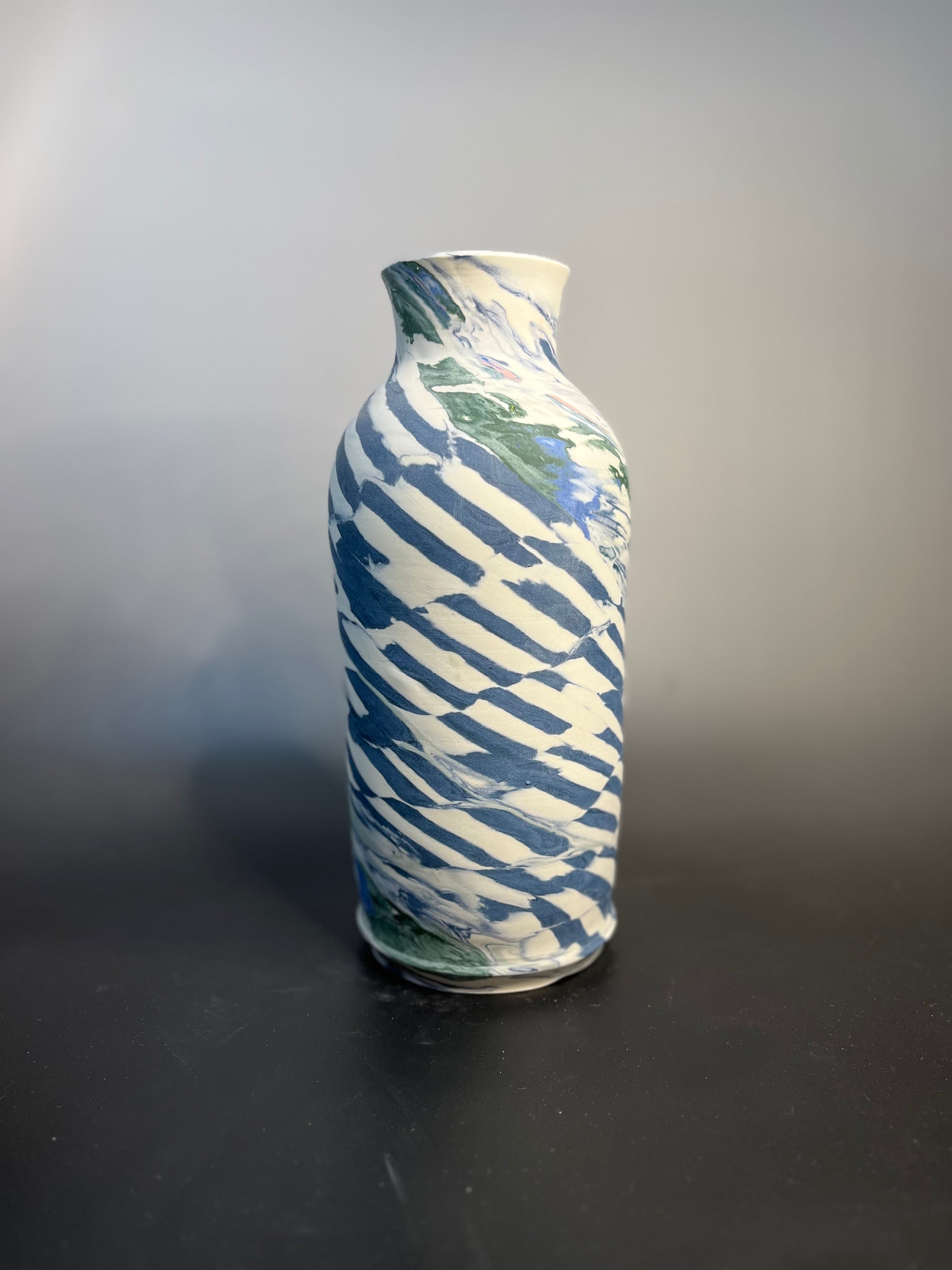 Large checkered bottle neck vase